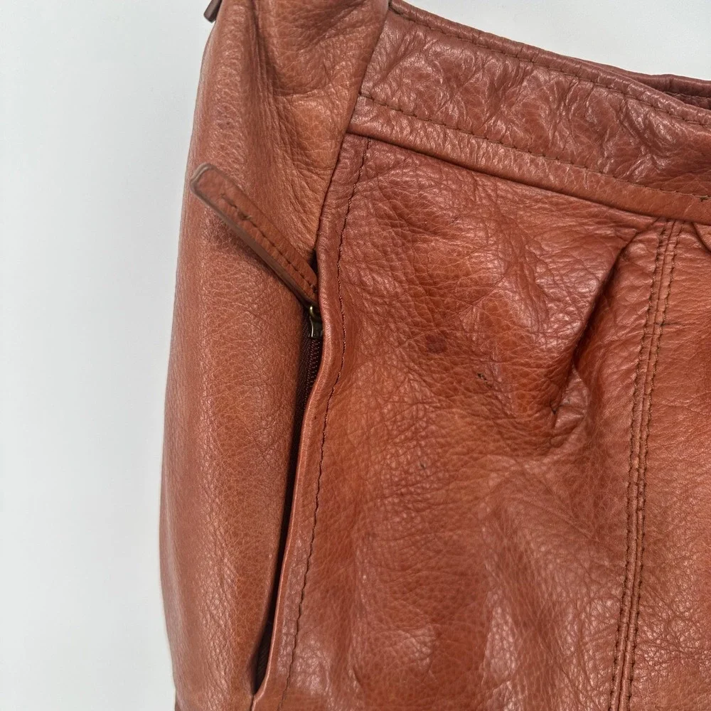 American Leather Co Austin Cognac Brown Pebbled Leather Hobo Shoulder Bag Zipper